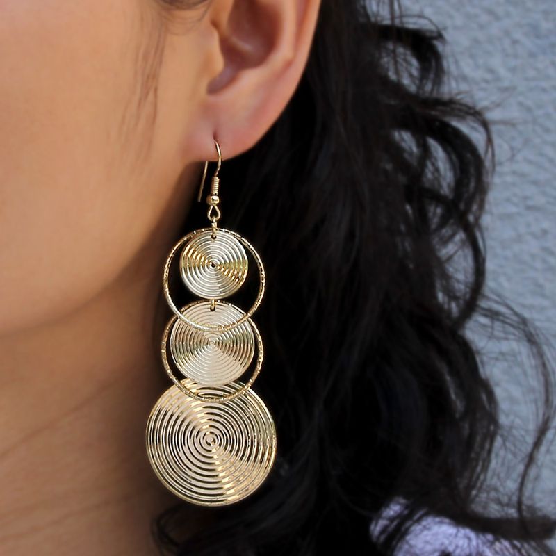 1 Pair IG Style Exaggerated Modern Style Circle Round Metal Gold Plated Drop Earrings