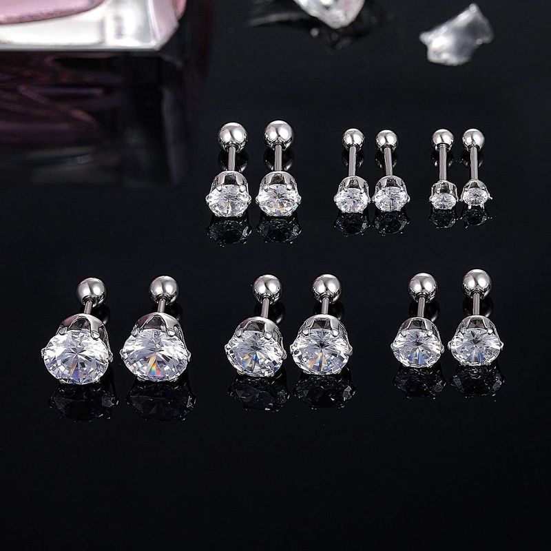 6 Pairs Simple Style Round 304 Stainless Steel Zircon Ear Studs