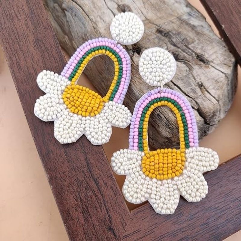 1 Pair Elegant Simple Style Plant Flower Hollow Out Stainless Steel Cloth Glass Drop Earrings