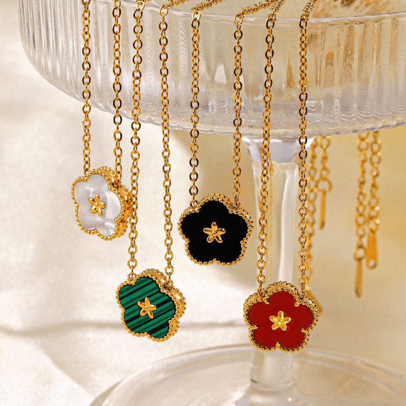 Edelstahl 304 18 Karat Vergoldet IG-Stil Inlay Blume Acryl Halskette
