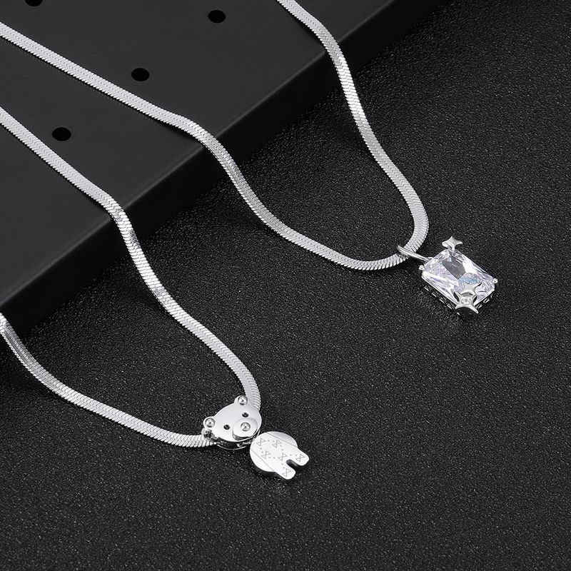 304 Stainless Steel Casual Simple Style Polishing Little Bear Zircon Pendant Necklace