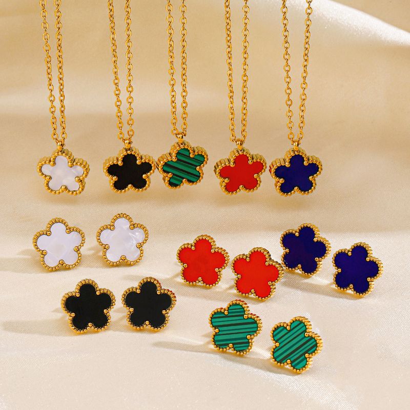 304 Stainless Steel 18K Gold Plated Simple Style Inlay Flower Acrylic Earrings Necklace