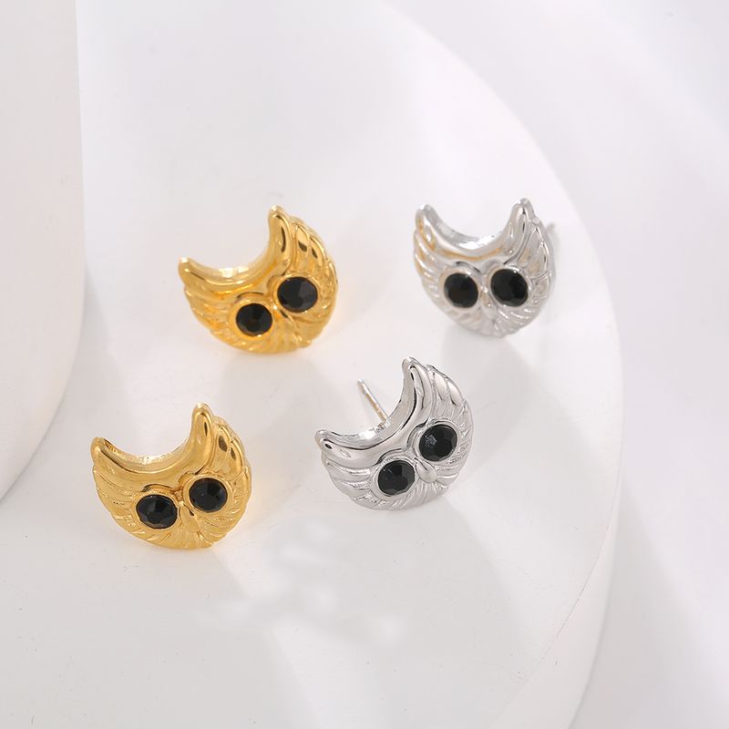 1 Pair IG Style Simple Style Heart Shape Owl Bow Knot Inlay Stainless Steel Rhinestones 18K Gold Plated Ear Studs