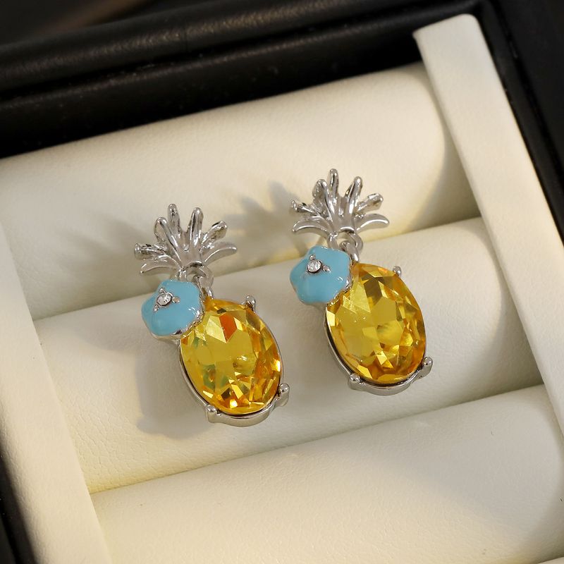 1 Pair Elegant Cute Sweet Pineapple Plating Inlay Copper Zircon 18K Gold Plated Drop Earrings