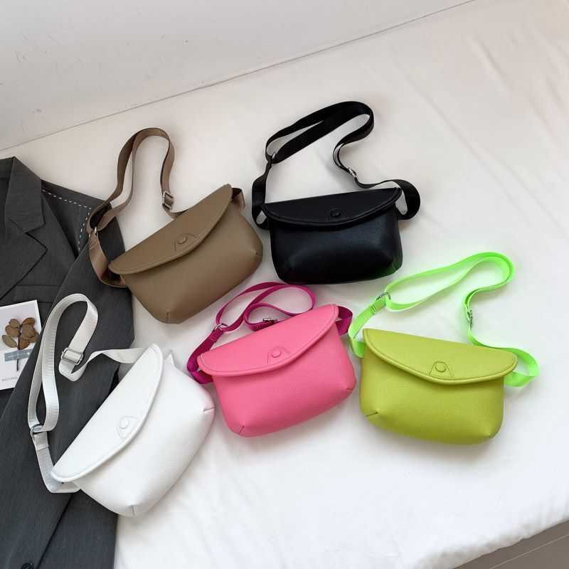 Women's Pu Leather Solid Color Classic Style Sewing Thread Flip Cover Fanny Pack