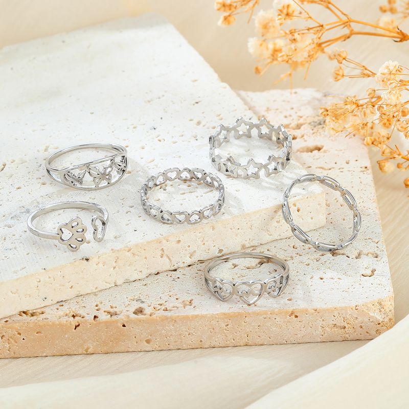 304 Stainless Steel Casual Simple Style Star Heart Shape Chains Print Hollow Out Rings