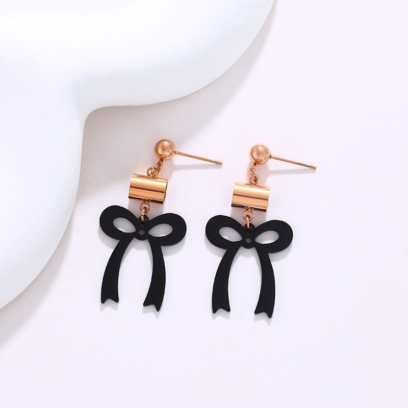 1 Pair XUPING Sweet Bow Knot Irregular Plating 304 Stainless Steel 18K Gold Plated Black Gun Drop Earrings