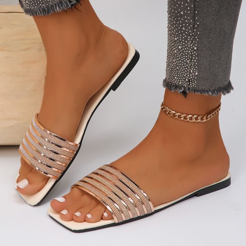 Women's Casual Solid Color Square Toe Flat Slippers