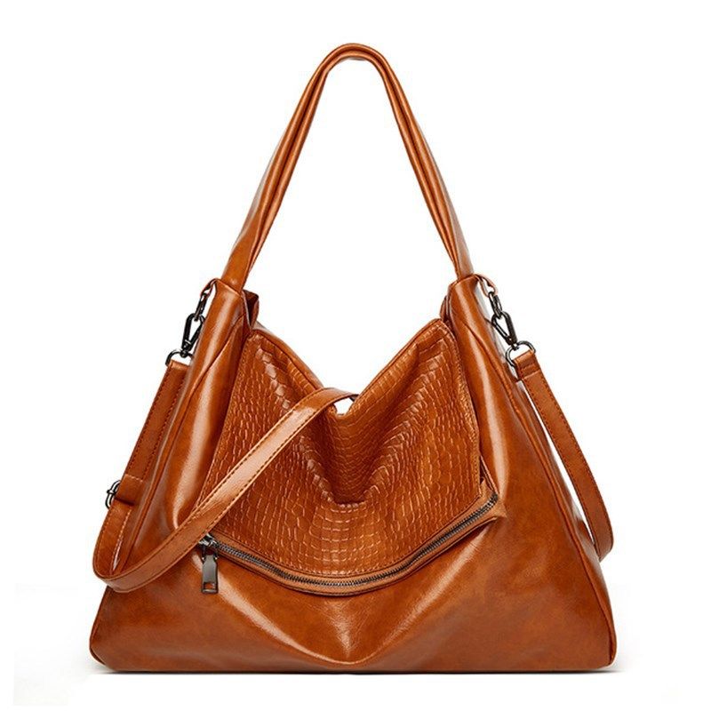 Women's Medium Pu Leather Solid Color Vintage Style Zipper Tote Bag