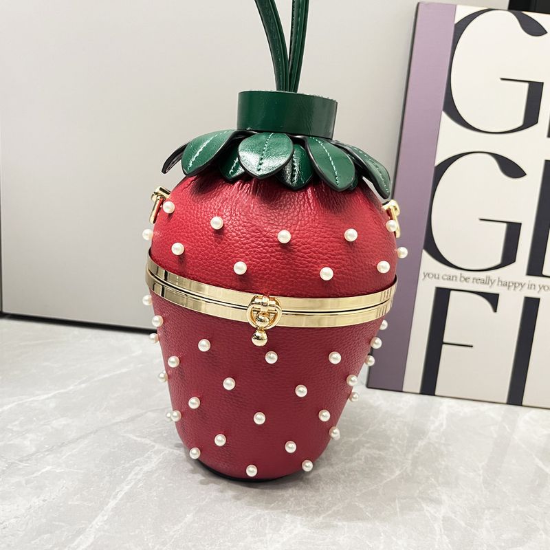Women's Small Pu Leather Strawberry Cute Bucket Buckle Handbag