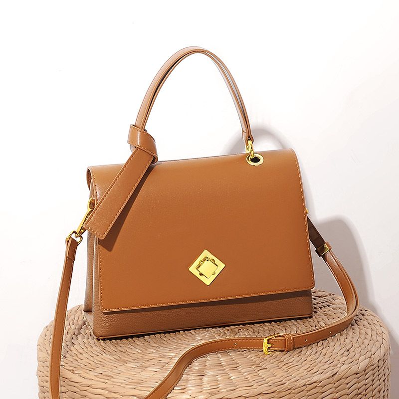 Women's Large Pu Leather Solid Color Vintage Style Flip Cover Handbag