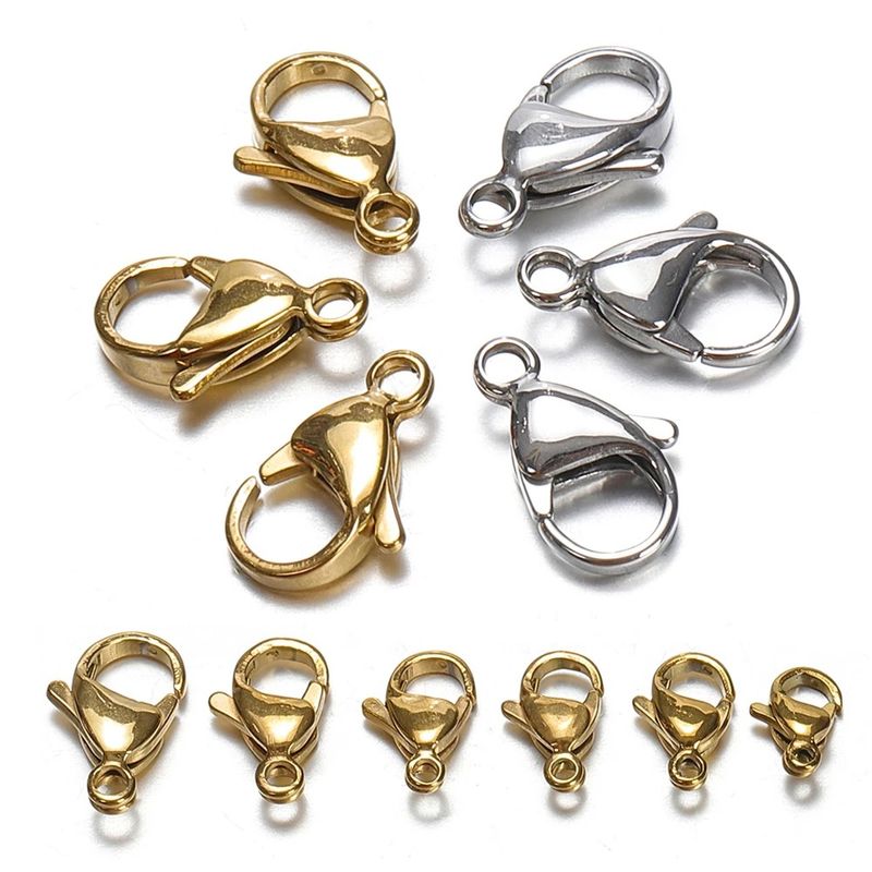 20 PCS/Package Hole 1~1.9mm Hole 2~2.9mm 304 Stainless Steel 18K Gold Plated Solid Color Polished Lobster Clasp