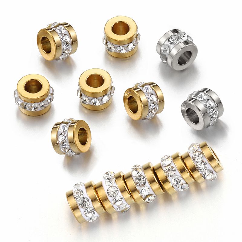 10 PCS/Package Diameter 7 Mm Hole 3~3.9mm Stainless Steel Rhinestones 18K Gold Plated Solid Color Polished Spacer Bars
