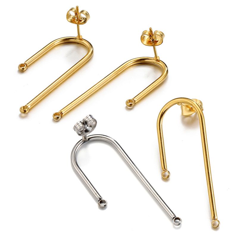 10 PCS/Package 14 * 37mm Stainless Steel 18K Gold Plated U Shape Solid Color Polished Earring Findings