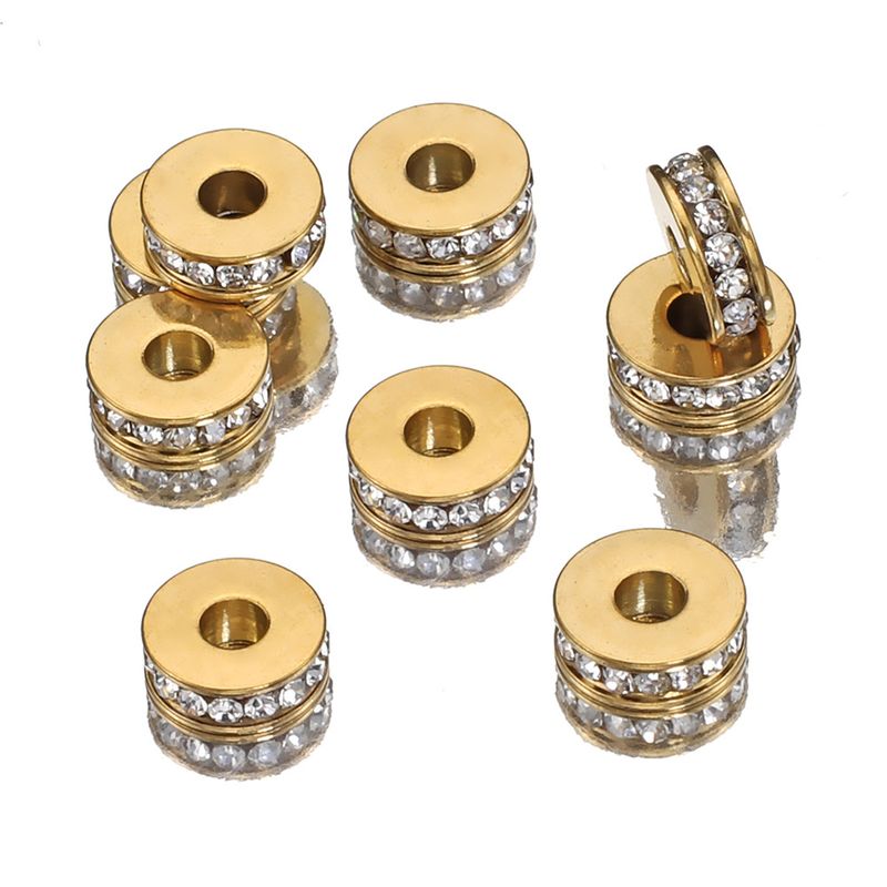 10 PCS/Package Diameter 7 Mm Hole 2~2.9mm Stainless Steel Zircon 18K Gold Plated Round Polished Spacer Bars