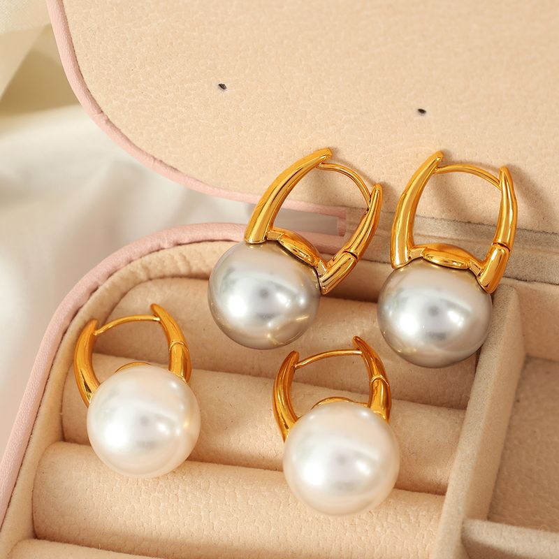 1 Pair Vintage Style Pearl Plating Inlay Titanium Steel Glass Bead 18K Gold Plated Drop Earrings