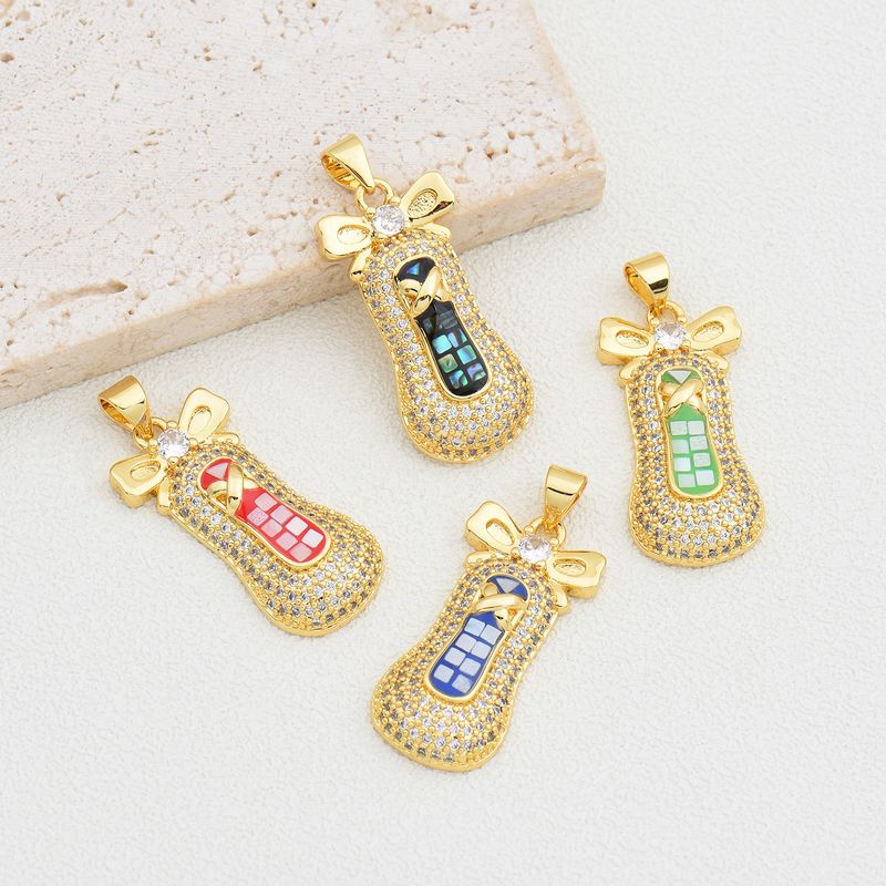 1 Piece 13*28mm Copper Shell Zircon 18K Gold Plated Shoe Polished Pendant