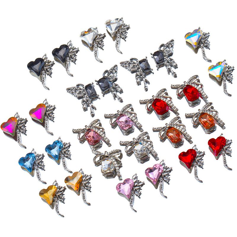 10 PCS/Package 11 * 14mm 11 * 17mm 12 * 17mm Alloy Metal Rhinestones Glass Heart Shape Butterfly Bow Knot Polished Pendant