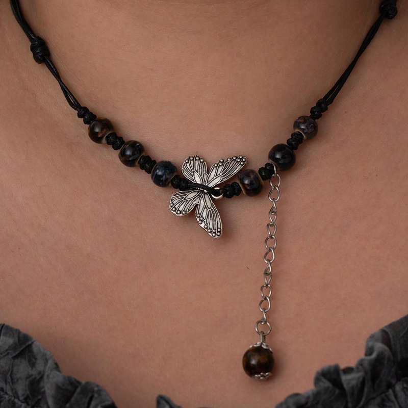 Vintage-Stil Schmetterling Legierung Keramik Perlen Legierung Versilbert Frau Halskette