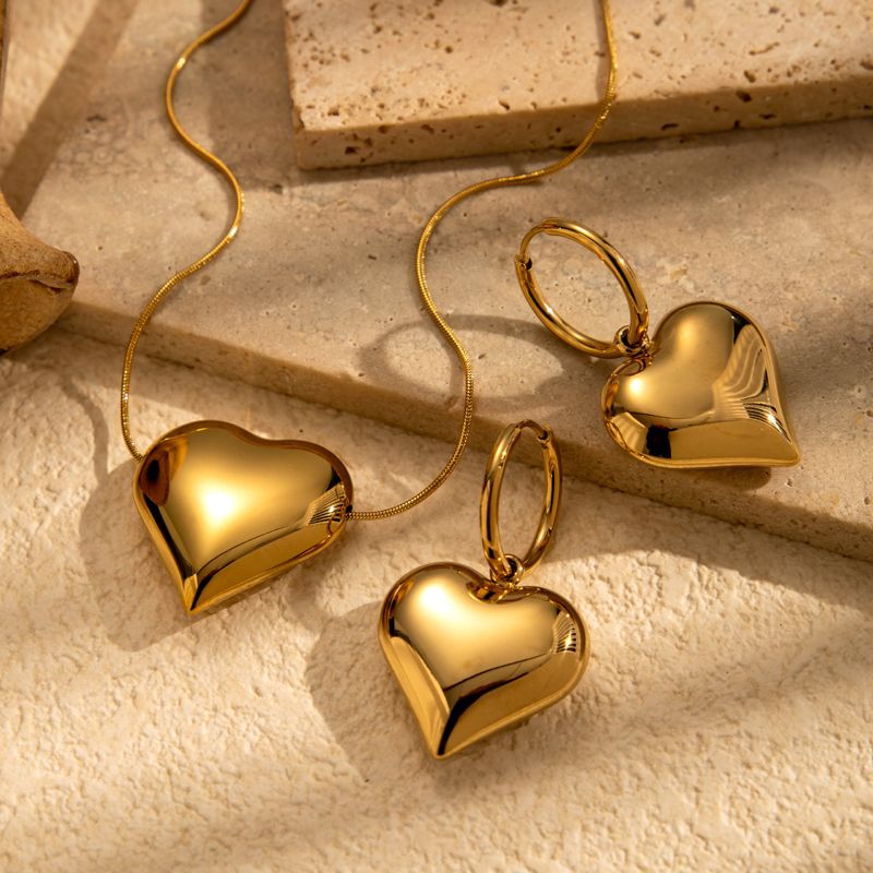 Edelstahl 304 18 Karat Vergoldet Französische Art Einfacher Stil Klassischer Stil Herzform Ohrringe Halskette
