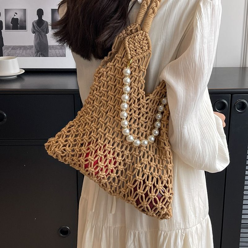 Women's Large Rope Knitting Solid Color Basic Square String Handbag