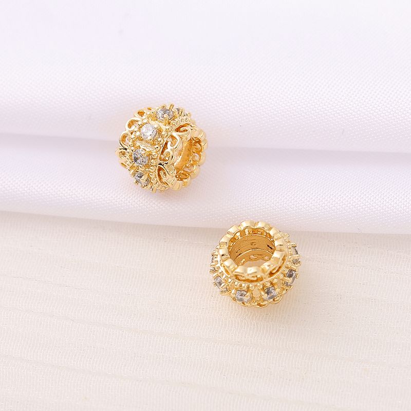 1 Piece 7.5mm Diameter Hole 5~5.9mm Copper Zircon 18K Gold Plated Round Lace Beads