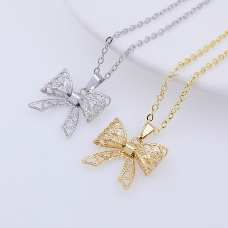 Copper 18K Gold Plated White Gold Plated Simple Style Plating Bow Knot Pendant Necklace