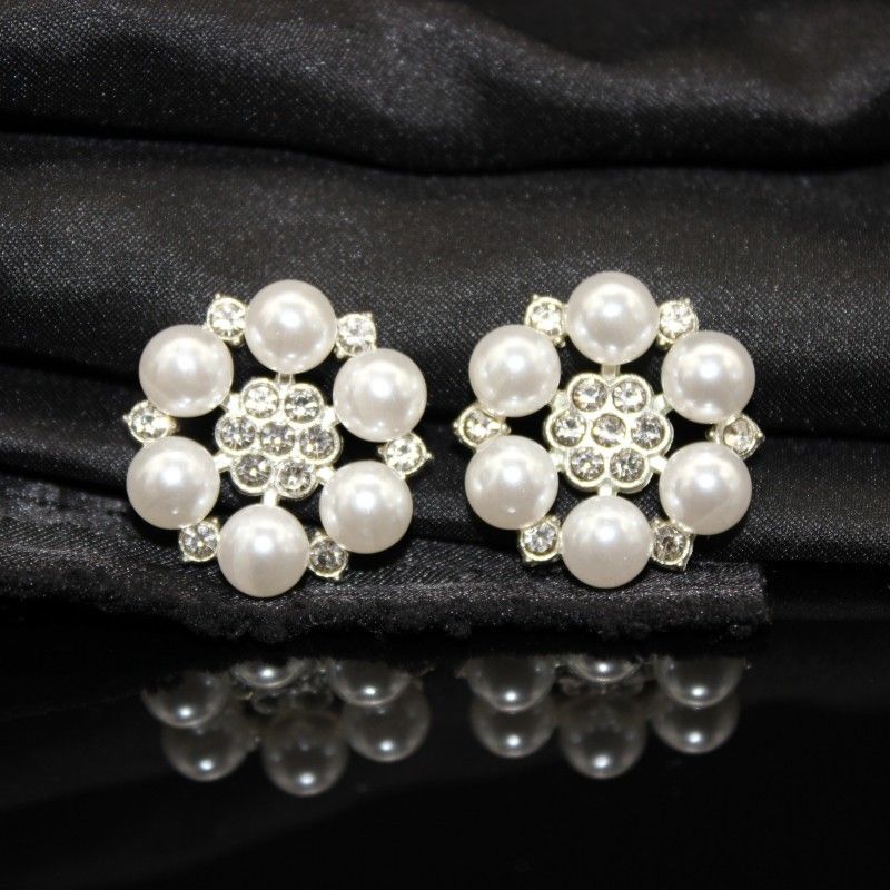 1 Piece 23 * 23mm Zinc Alloy Rhinestones Pearl Flower Decorative Buckle