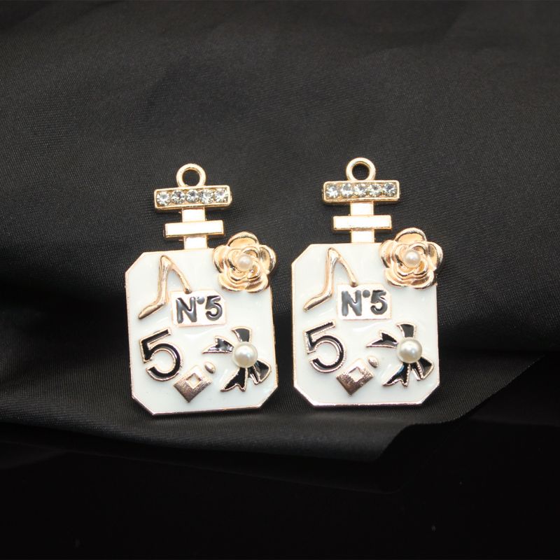 10 PCS/Package 24 * 41mm Zinc Alloy Rhinestones Pearl Flower Bow Knot Perfume Bottle Polished Pendant