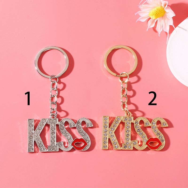 IG Style Simple Style Lips Letter Alloy Enamel Plating Inlay Zircon Bag Pendant Keychain