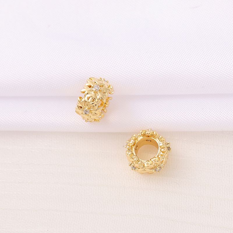 1 Piece 9*5.5mm Hole 4~4.9mm Copper Zircon 18K Gold Plated Round Wreath Snowflake Polished Beads