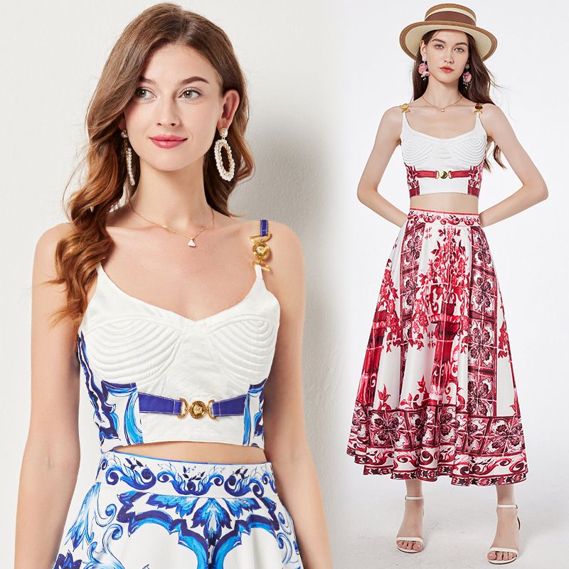 Daily Beach Women's Vintage Style Printing Polyester Skirt Sets Skirt Sets