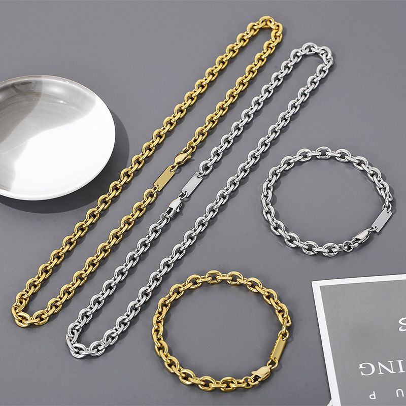 Stainless Steel 18K Gold Plated Hip-Hop Solid Color Bracelets Necklace
