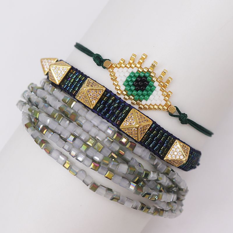 Casual Shiny Devil's Eye Polyester Glass Knitting Women's Bracelets
