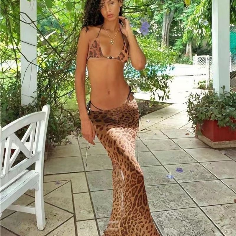 Women's Vacation Zebra Leopard Printing 3 Pieces Set Bikinis Swimwear