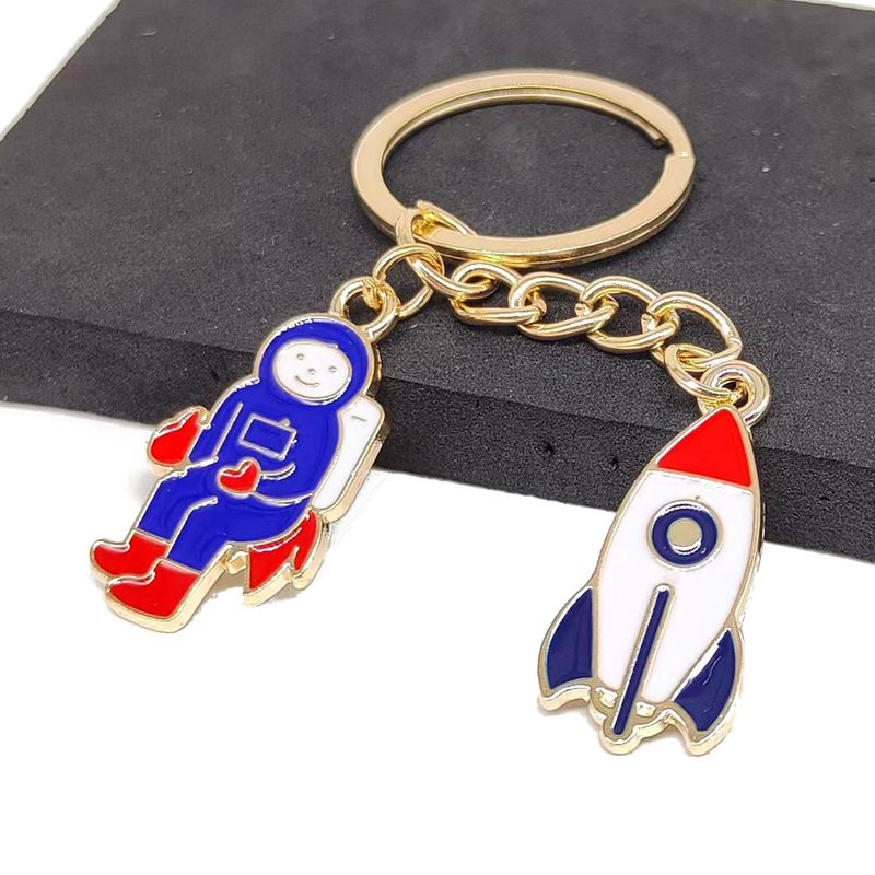 Streetwear Astronaut Rocket Alloy Enamel Gold Plated Bag Pendant Keychain