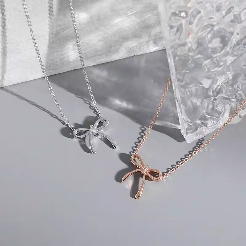 Sterling Silver Elegant Bow Knot Pendant Necklace