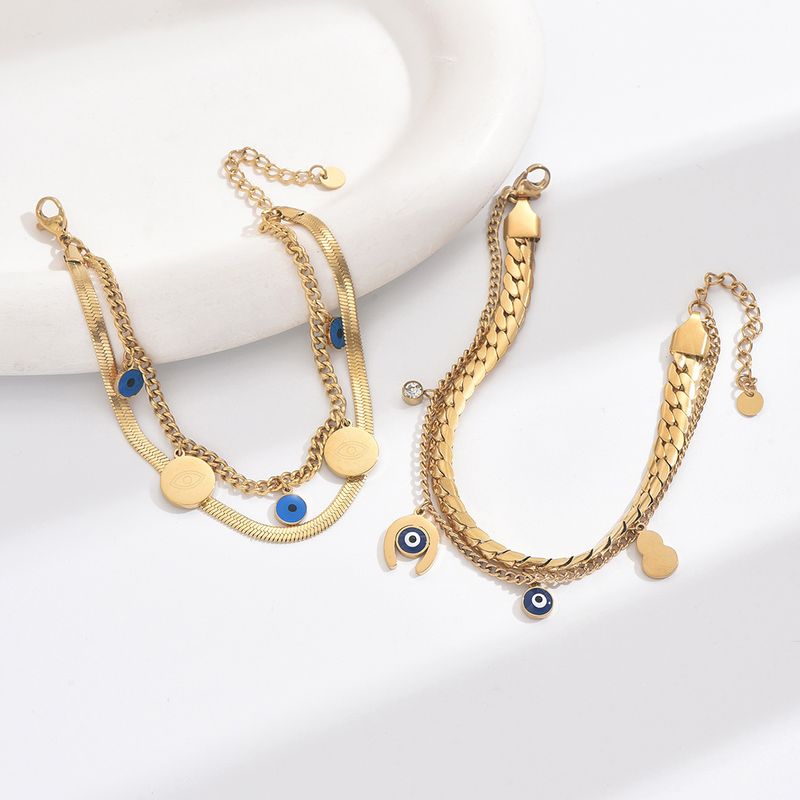 Casual Vacation Ethnic Style Eye Gourd 304 Stainless Steel 14K Gold Plated Zircon Bracelets In Bulk