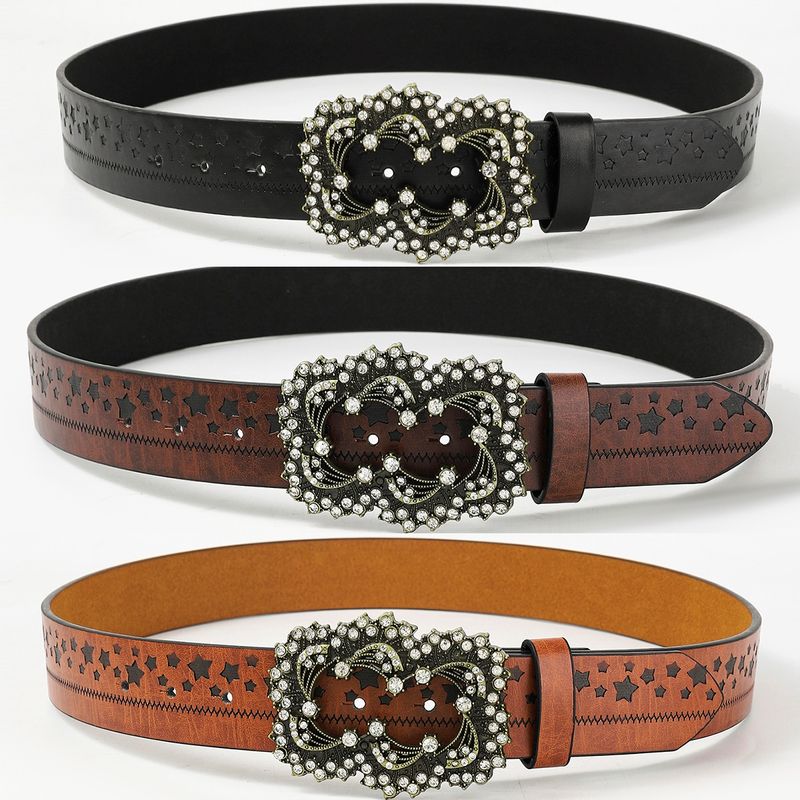 Vintage Style Star Pu Leather Inlay Diamond Women's Leather Belts