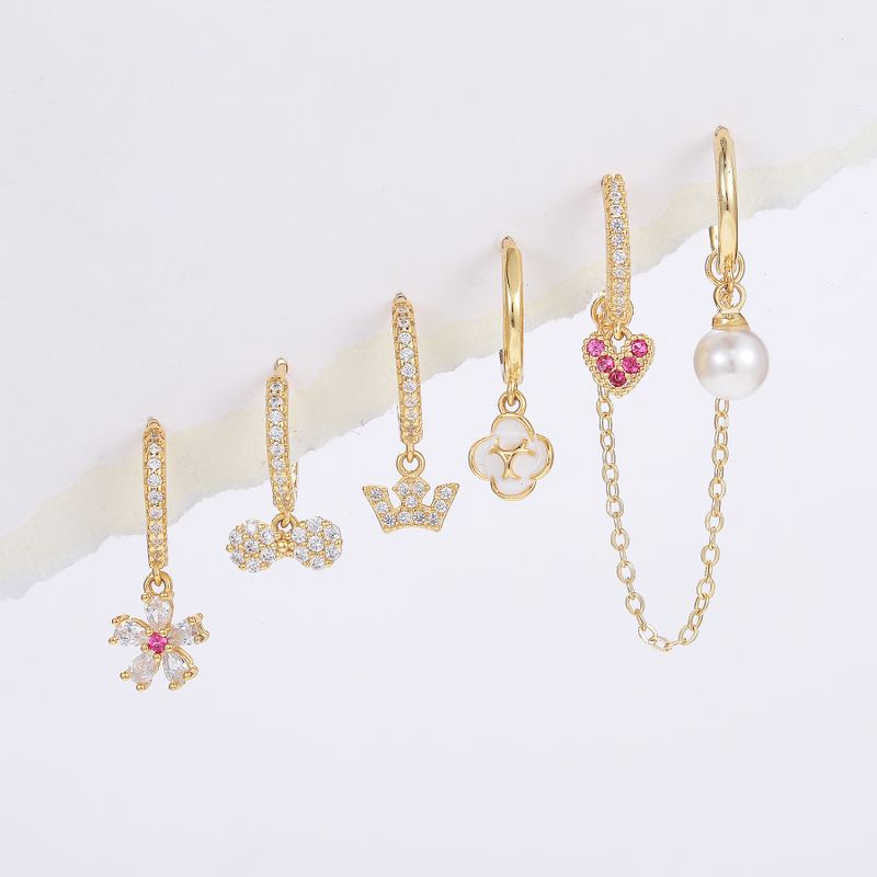 1 Set Cute Sweet Geometric Plating Inlay Brass Zircon 18K Gold Plated Drop Earrings