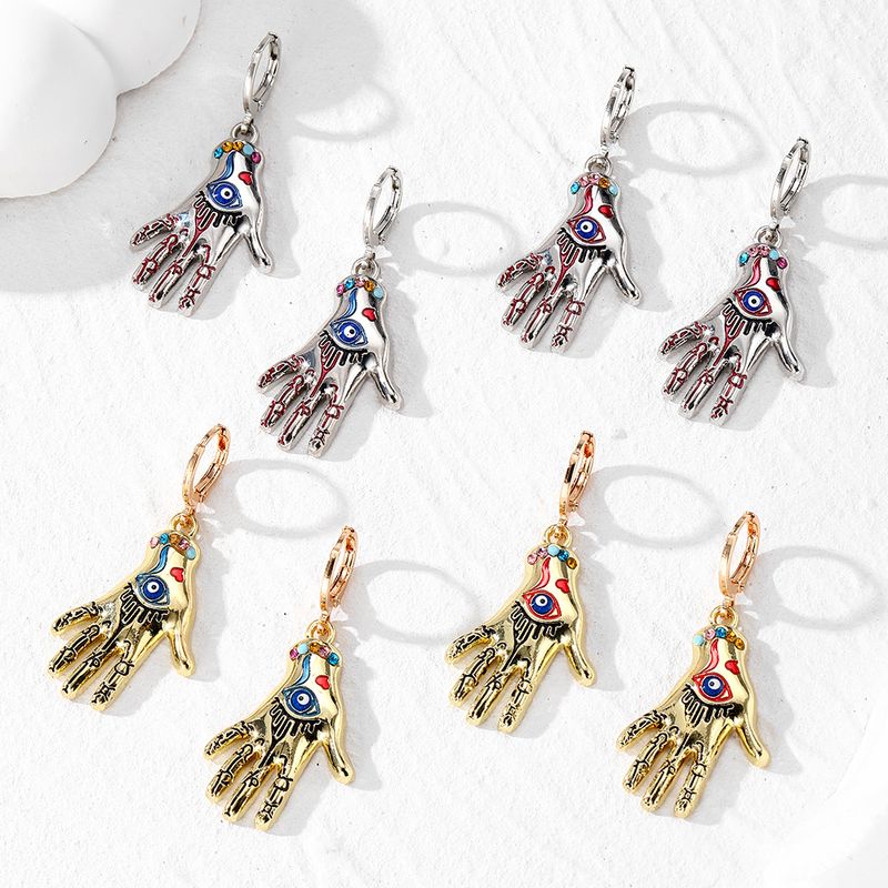 1 Pair Vintage Style Ethnic Style Simple Style Palm Hand Of Fatima Eye Alloy Drop Earrings