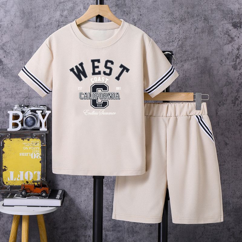 Sports Cartoon Letter Polyester Boys Clothing Sets