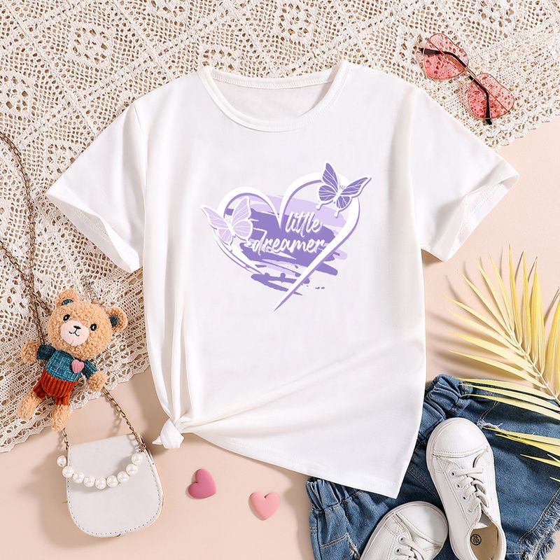 Mignon Dessin Animé Lettre Papillon Polyester T-shirts & Blouses