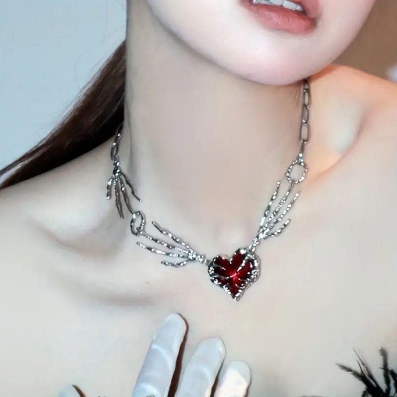 Lady Modern Style Heart Shape Alloy Inlay Zircon Women's Pendant Necklace