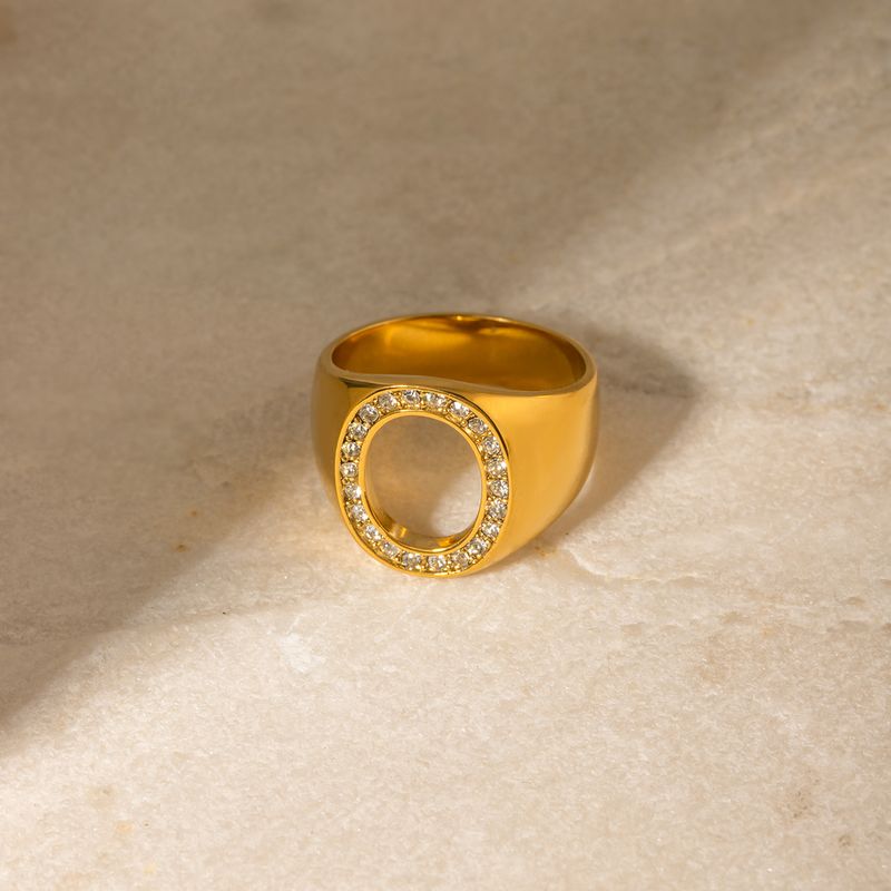 Acero Inoxidable 304 Chapados en oro de 18k Estilo IG Estilo Moderno Estilo De Moda Embutido Ronda Diamantes De Imitación Anillos