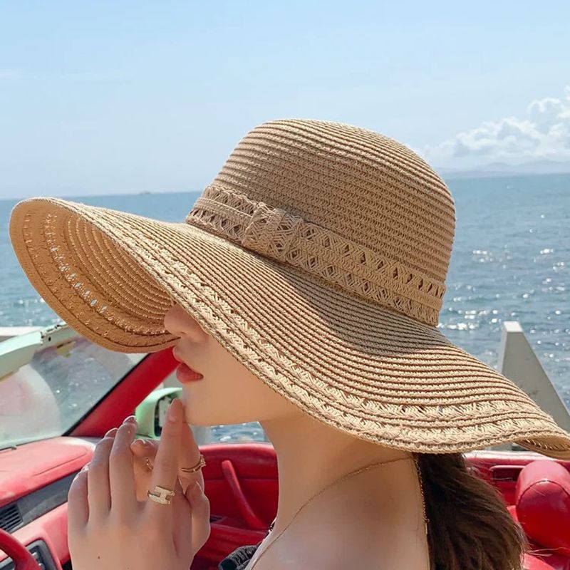 Women's Vacation Color Block Curved Eaves Sun Hat