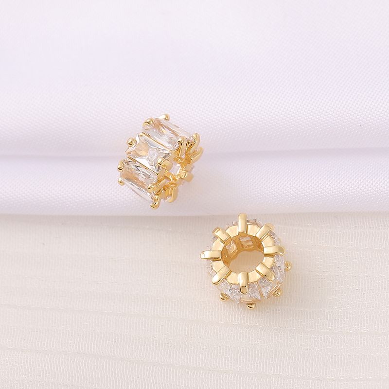 1 Piece 9*6mm Hole 5~5.9mm Copper Zircon 18K Gold Plated Round Square Polished Beads Spacer Bars