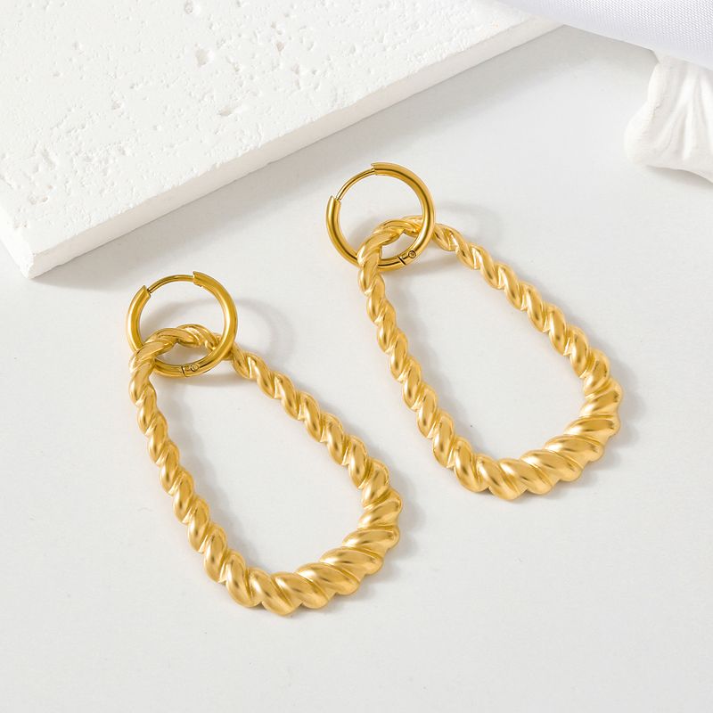 1 Pair Lady Modern Style Oval Twist Plating 304 Stainless Steel 18K Gold Plated Drop Earrings