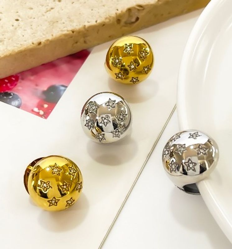 1 Pair Elegant Modern Style Sweet Star Inlay Stainless Steel Rhinestones 18K Gold Plated Earrings