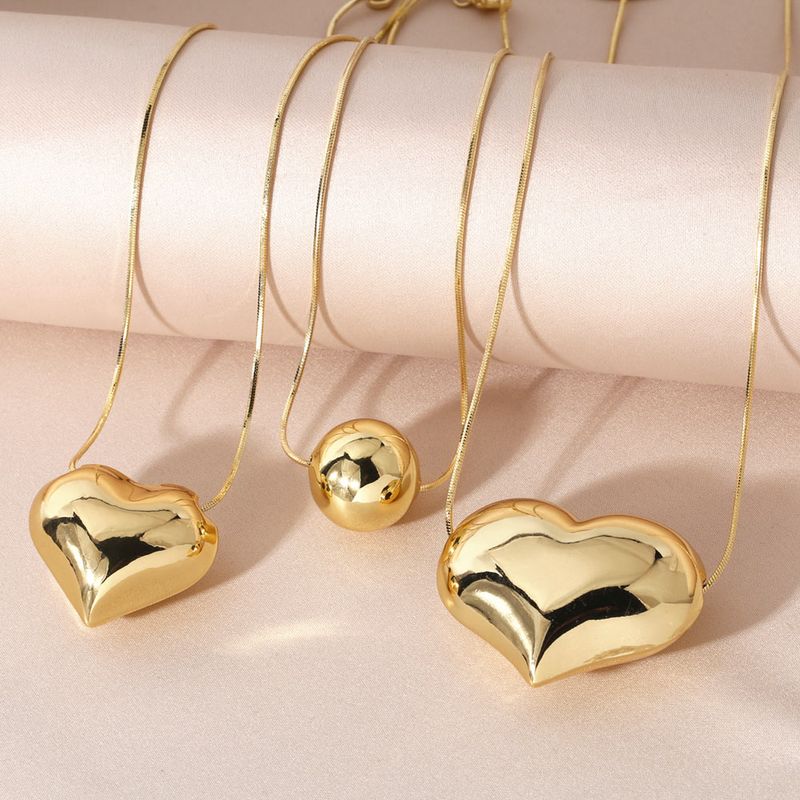 Copper 18K Gold Plated Elegant Simple Style Plating Heart Shape Pendant Necklace
